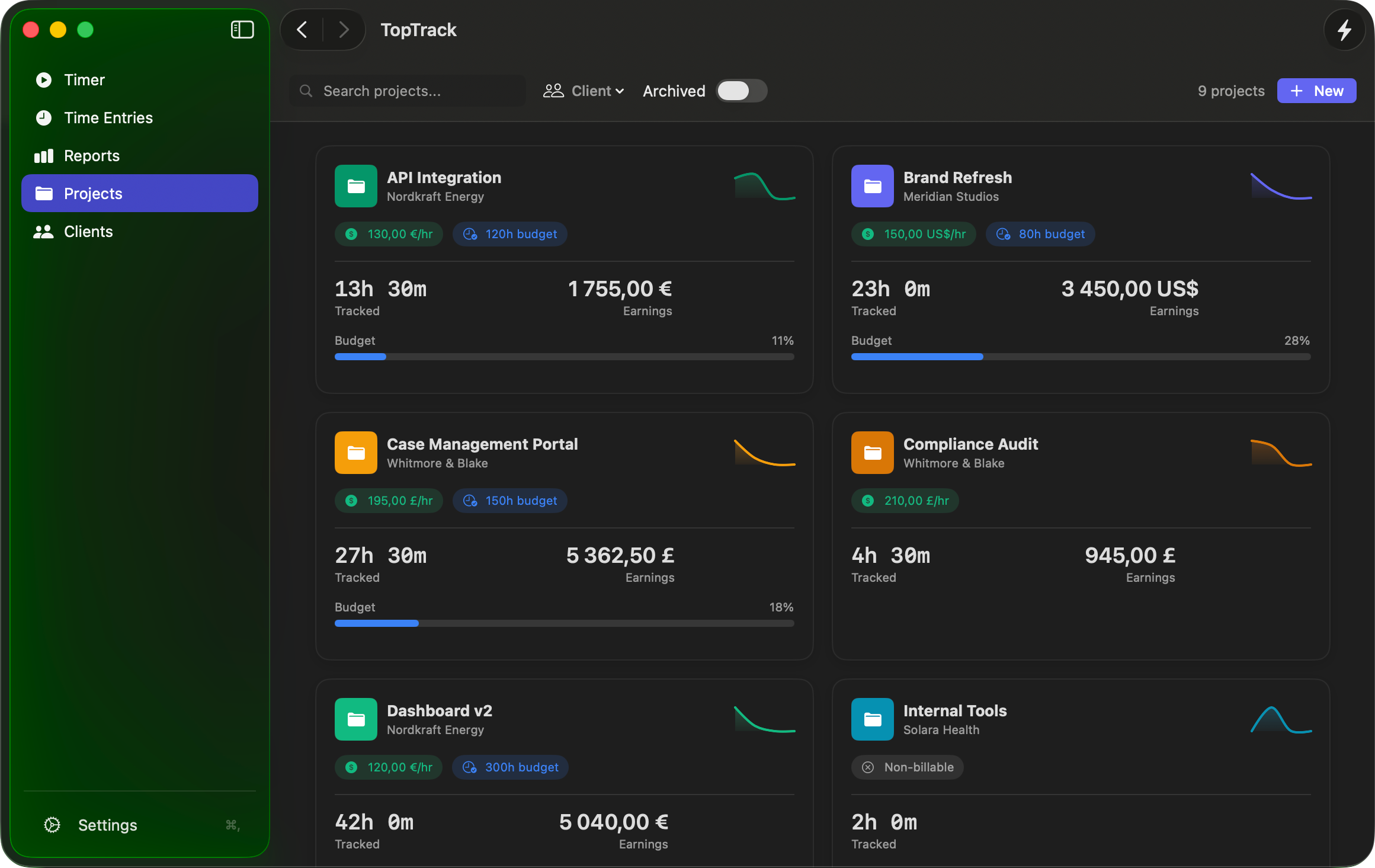 Projects in Dark Mode